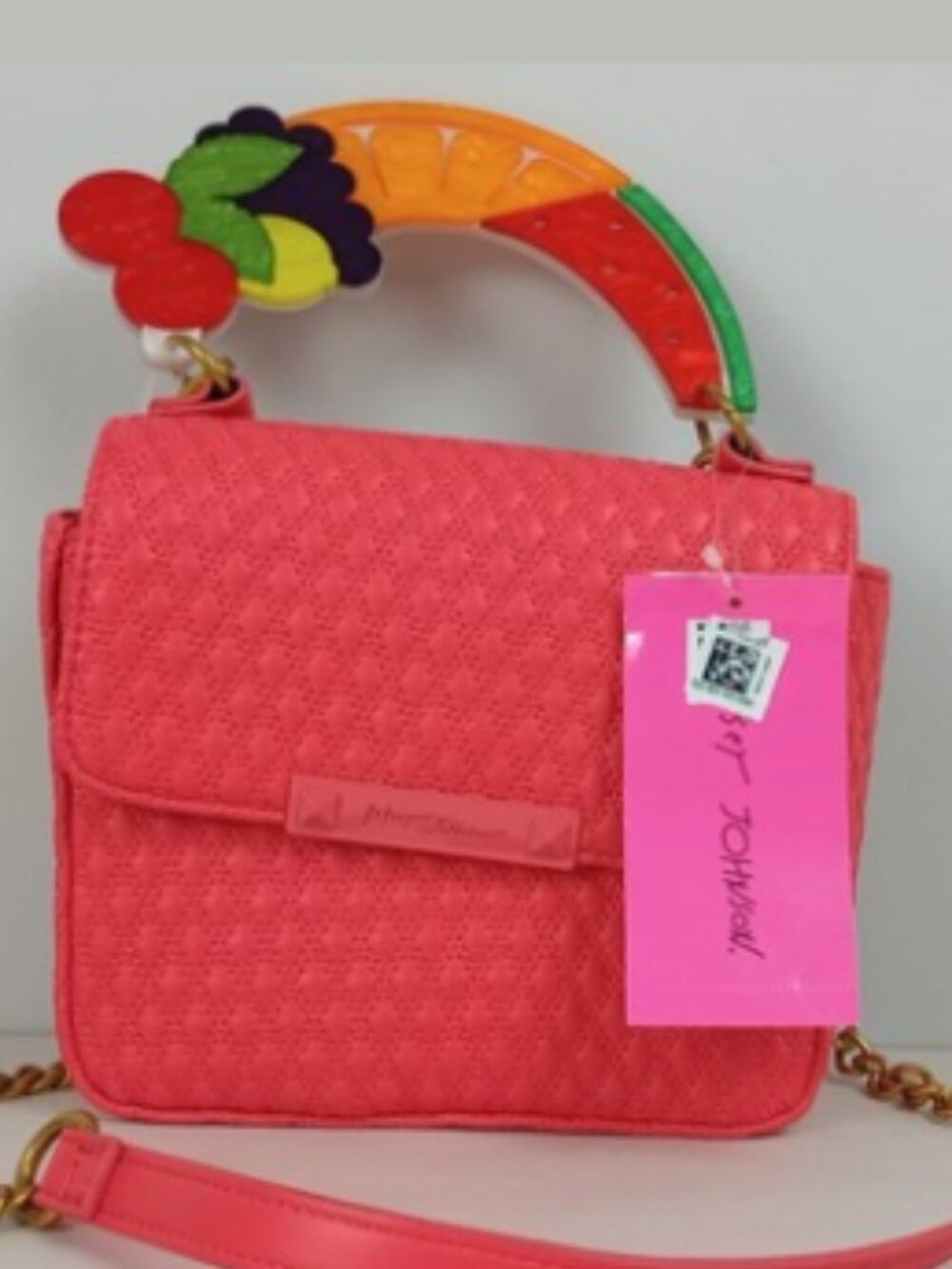 NWT Betsey Johnson Fruity Handle Red Quilted Gold Chain Handbag‎ Purse